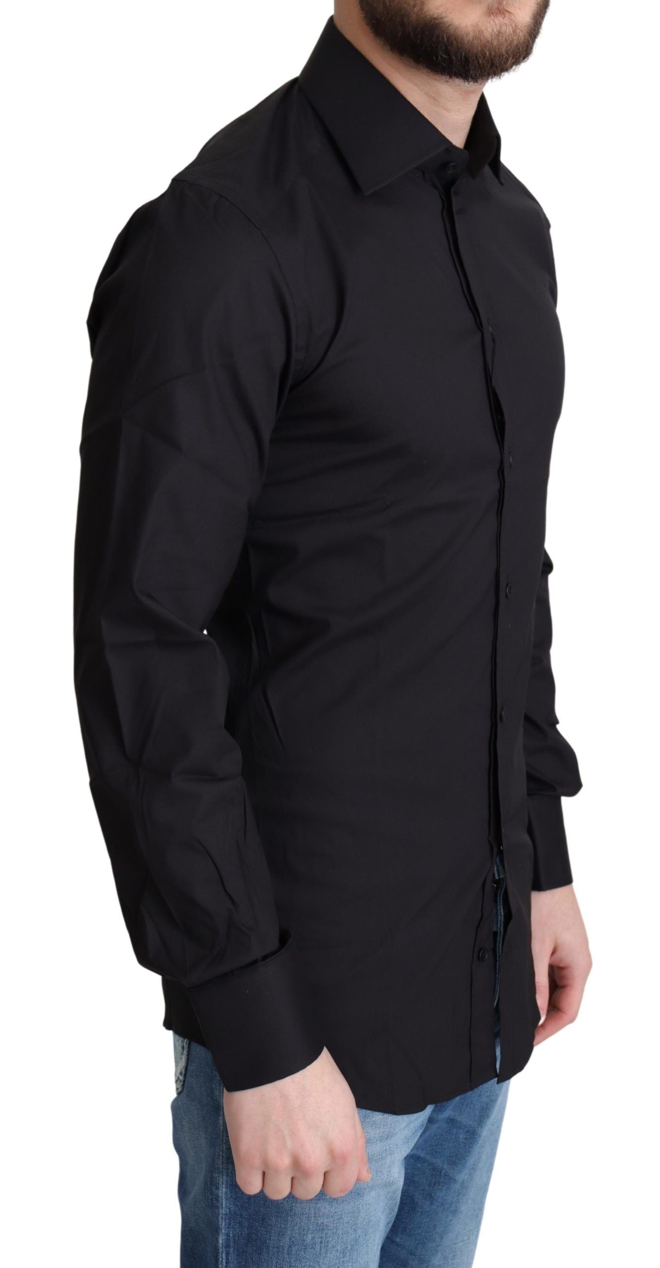 Dolce & Gabbana Black Cotton Blend Formal Dress Shirt Dolce & Gabbana