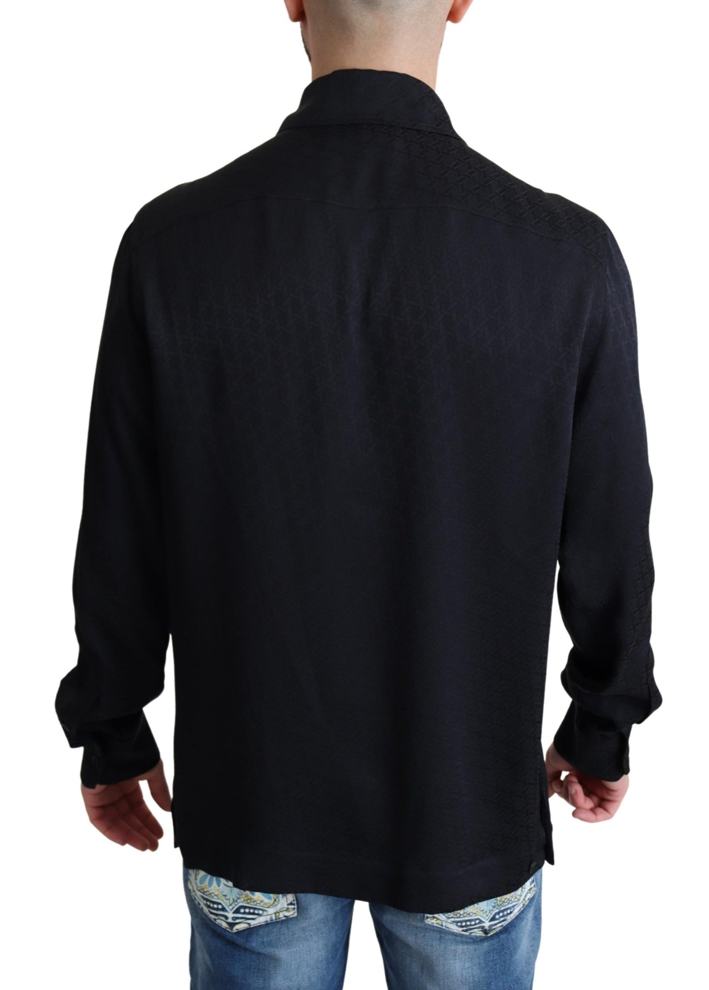 Dolce & Gabbana Black Jacquard Silk Casual Button Down Shirt Dolce & Gabbana