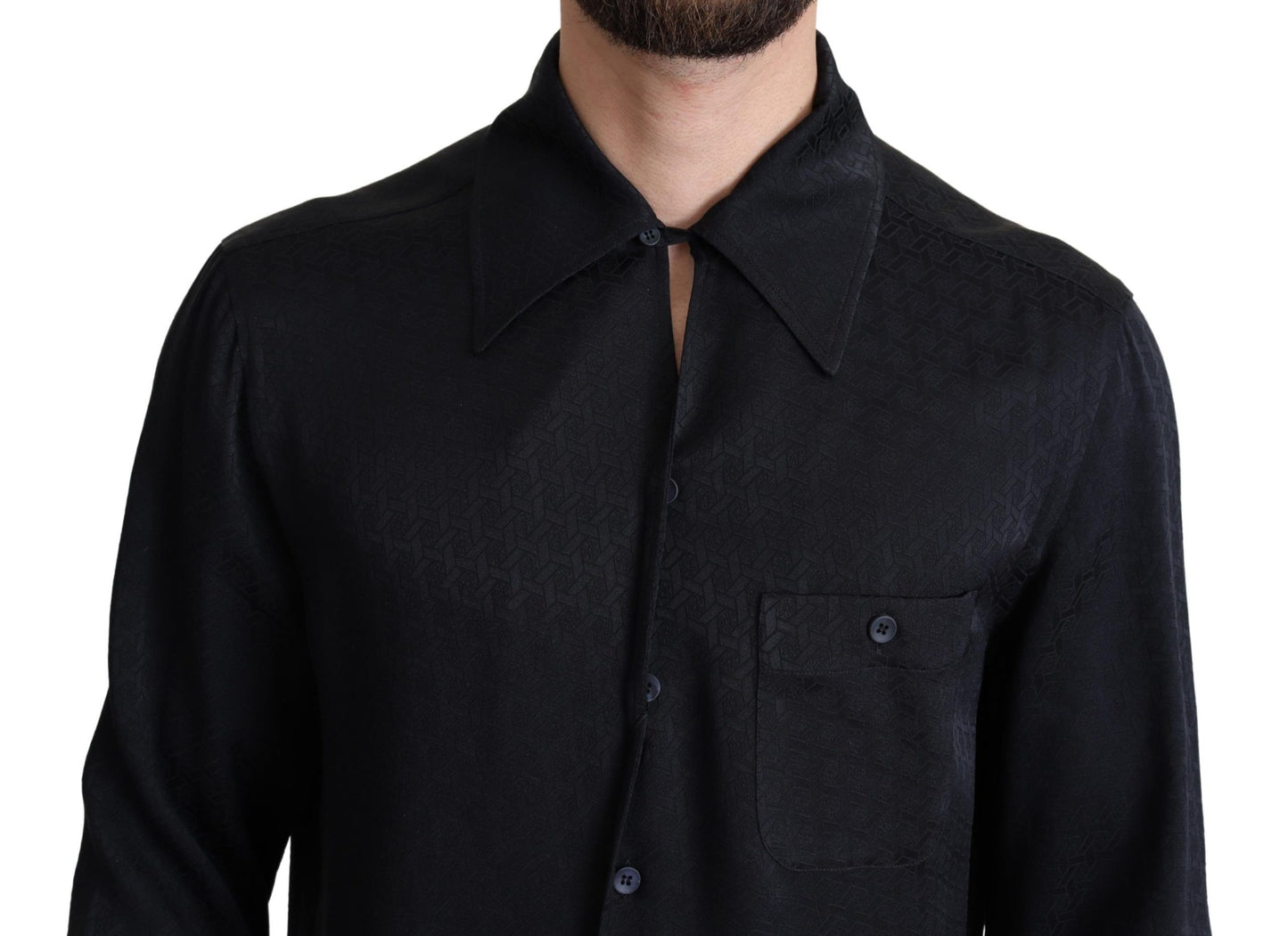 Dolce & Gabbana Black Jacquard Silk Casual Button Down Shirt Dolce & Gabbana