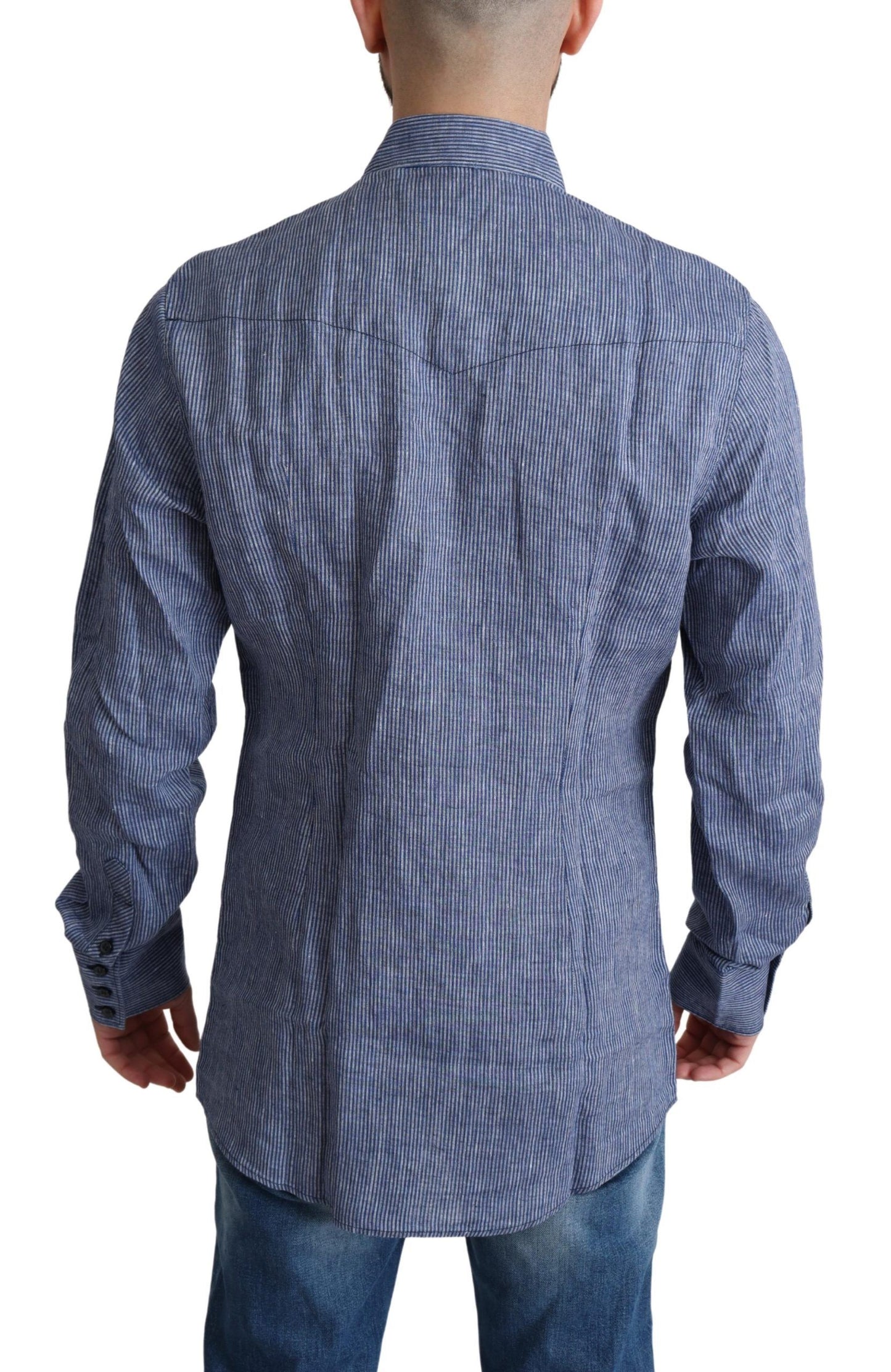 Dolce & Gabbana Blue Stripes Men Casual Button Down Shirt Dolce & Gabbana