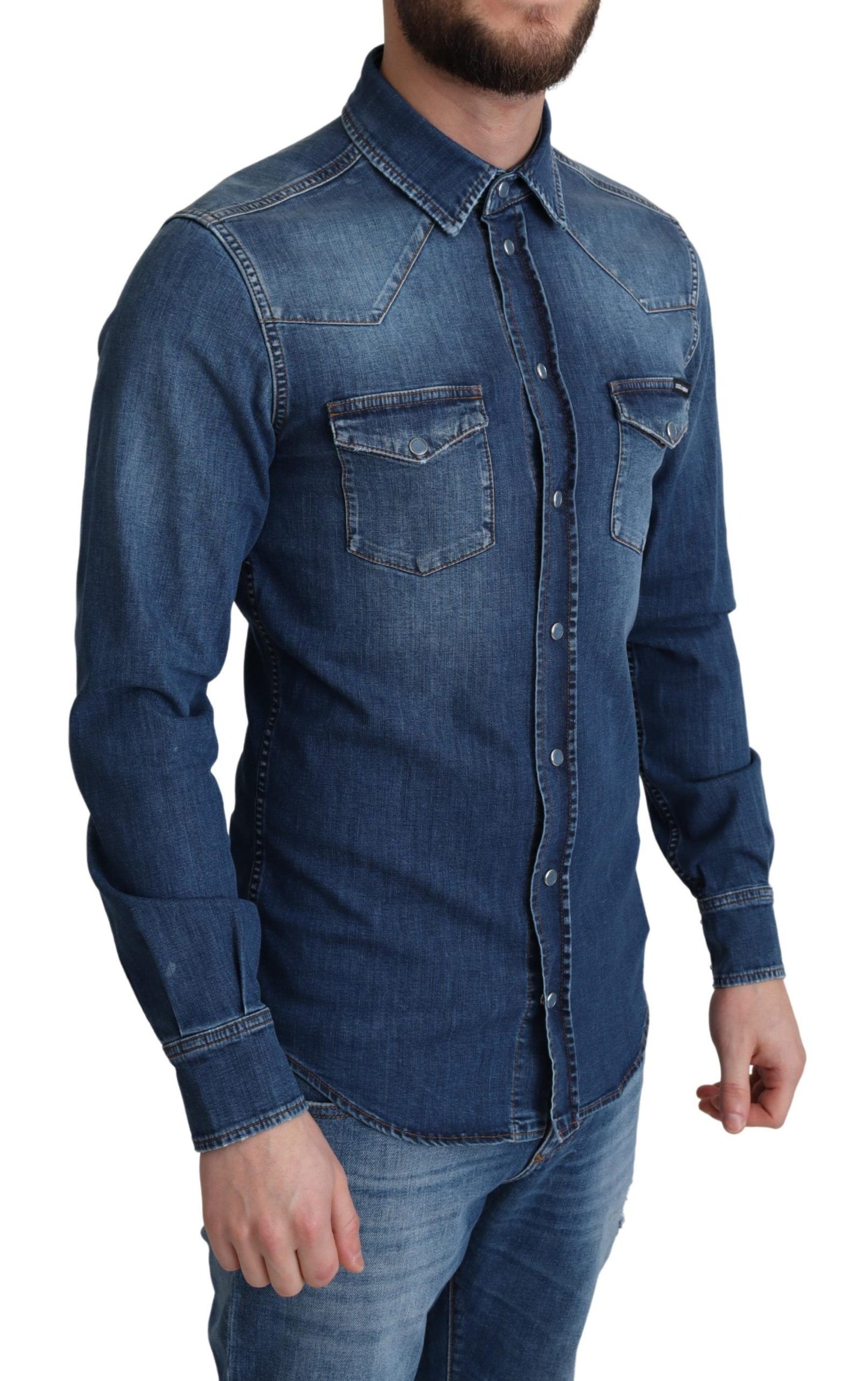 Dolce & Gabbana Blue Cotton Stretch Long Sleeves Denim Shirt Dolce & Gabbana
