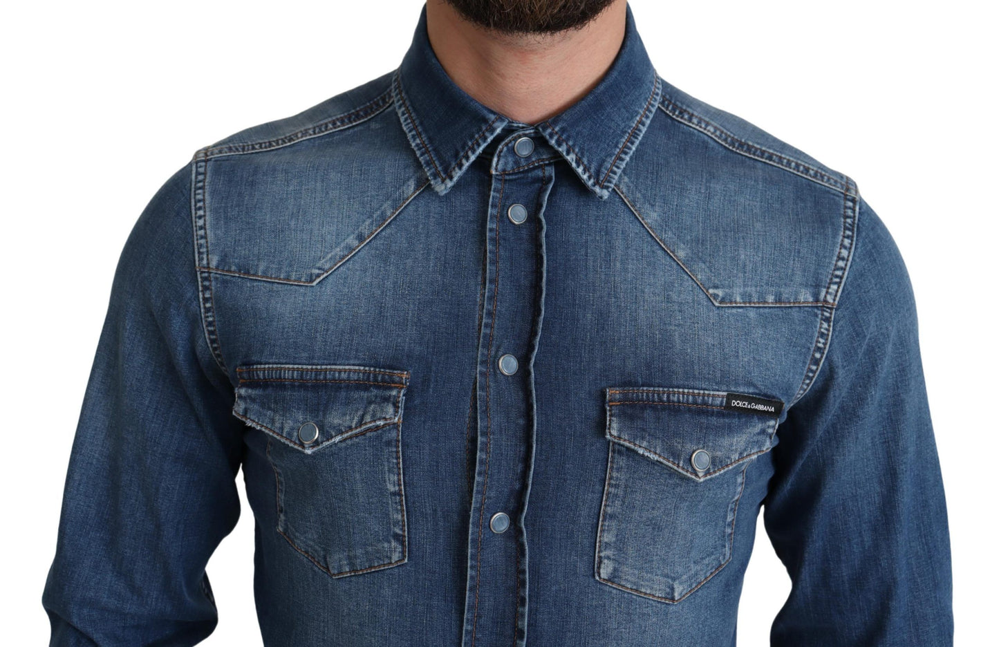 Dolce & Gabbana Blue Cotton Stretch Long Sleeves Denim Shirt Dolce & Gabbana