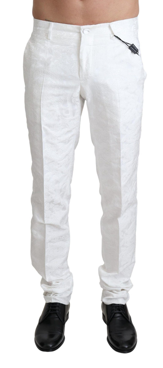 Dolce & Gabbana White Brocade Jaquard Dress Trouser Pants Dolce & Gabbana