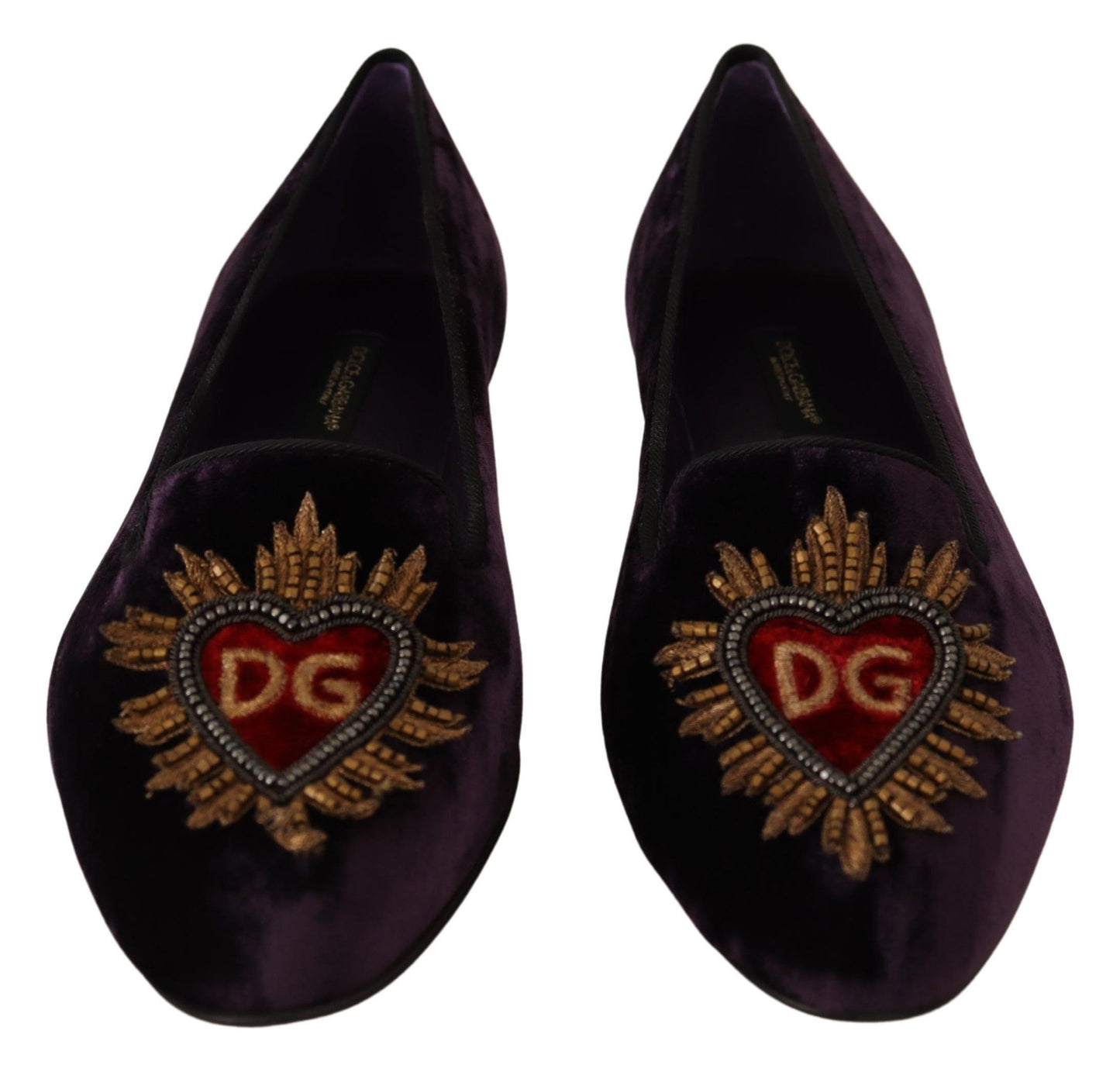 Dolce & Gabbana Purple Velvet DG Heart Loafers Flats Shoes Dolce & Gabbana
