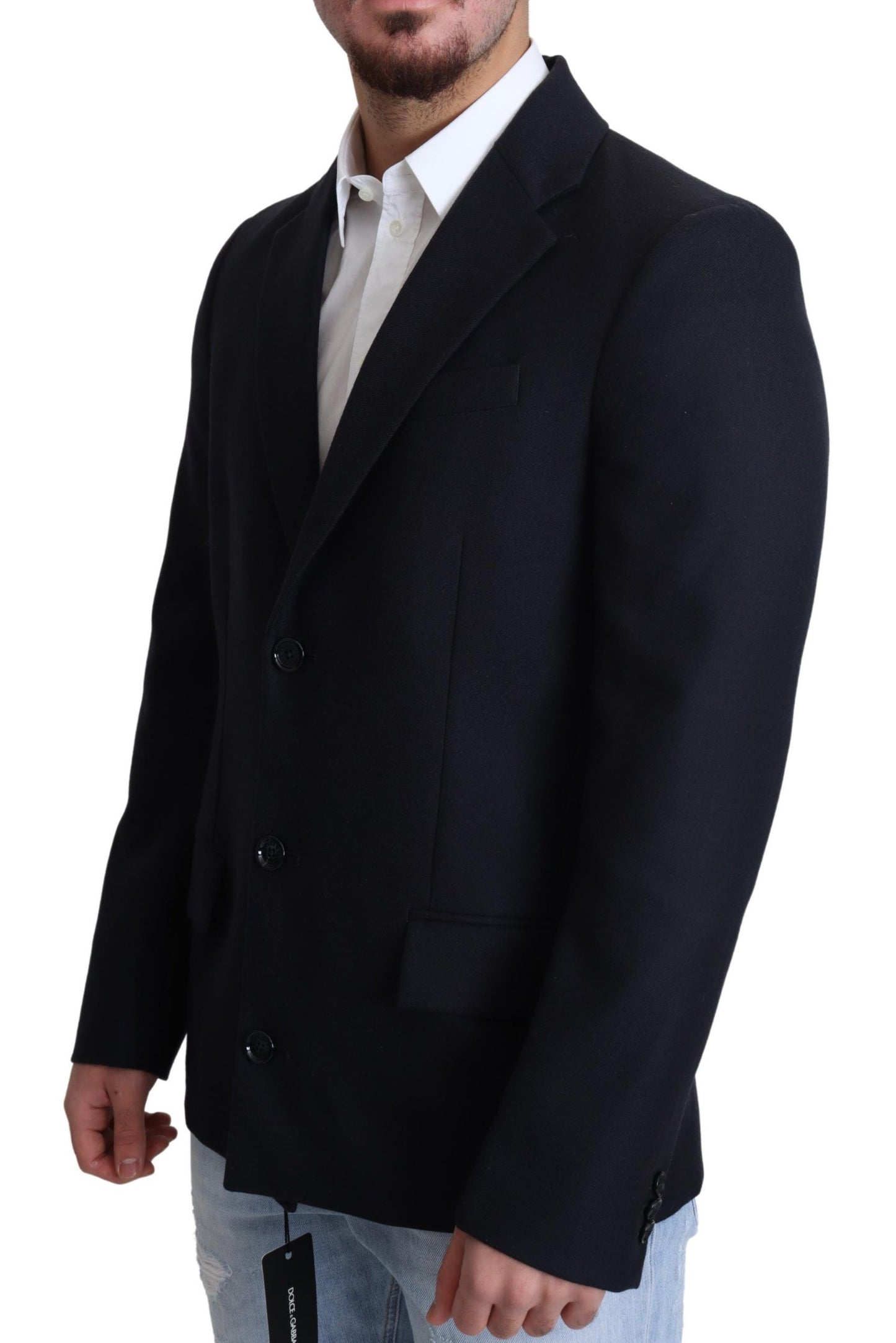 Dolce & Gabbana Dark Blue Wool Single Breasted Coat Jacket Dolce & Gabbana