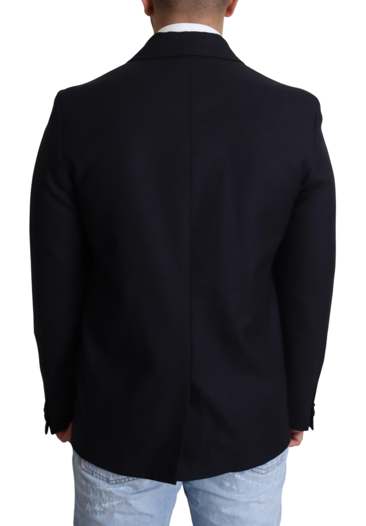 Dolce & Gabbana Dark Blue Wool Single Breasted Coat Jacket Dolce & Gabbana