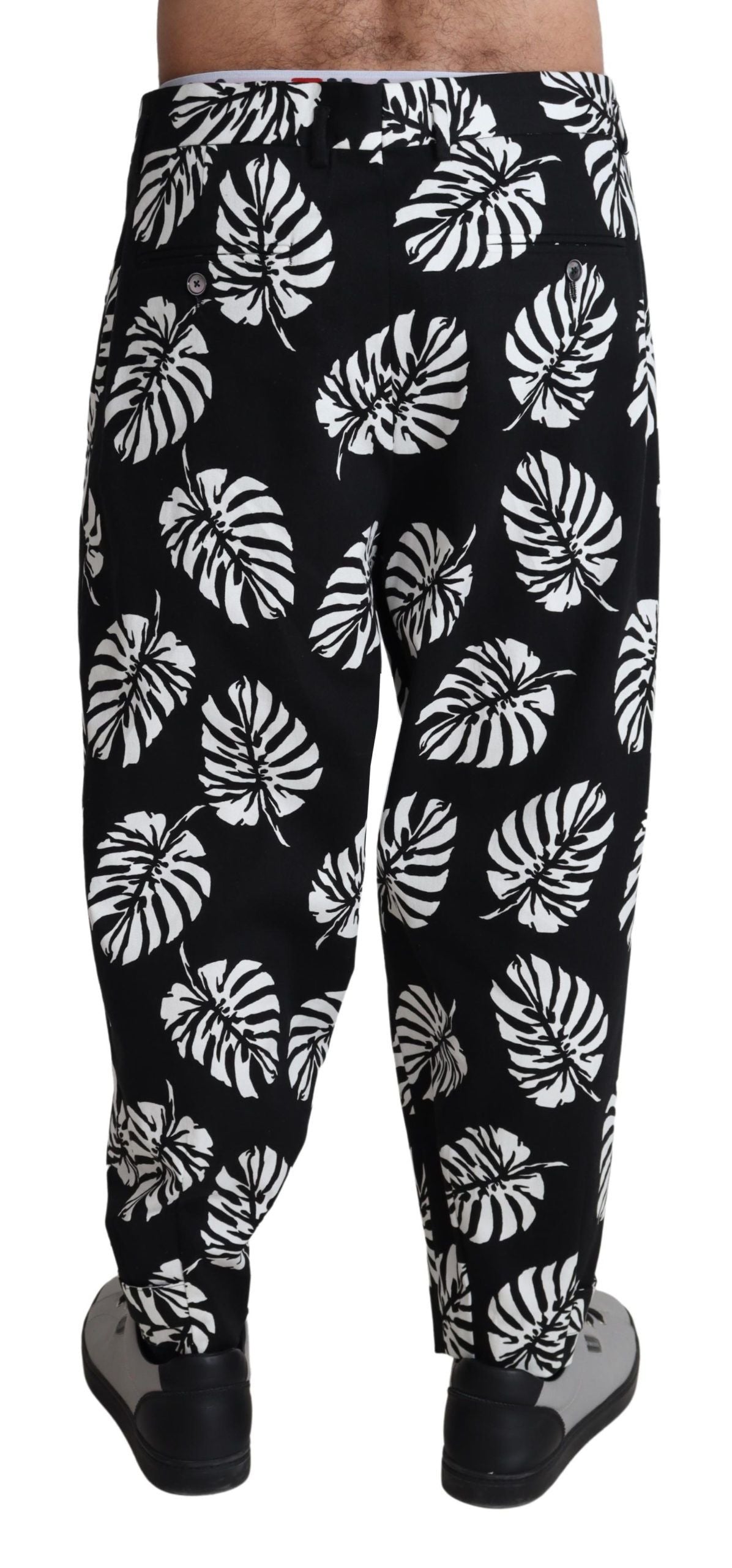 Dolce & Gabbana Black Leaf Cotton Stretch Trouser Pants Pants Dolce & Gabbana