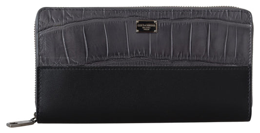 Dolce & Gabbana Black Zip Around Continental Clutch Leather Wallet Dolce & Gabbana