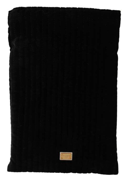Dolce & Gabbana Black Velvet Quilt Drawstring Logo Plaque Pouch Bag Dolce & Gabbana