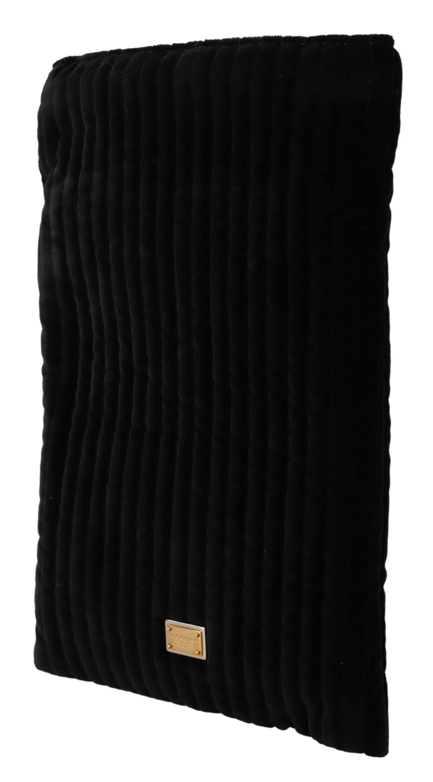 Dolce & Gabbana Black Velvet Quilt Drawstring Logo Plaque Pouch Bag Dolce & Gabbana