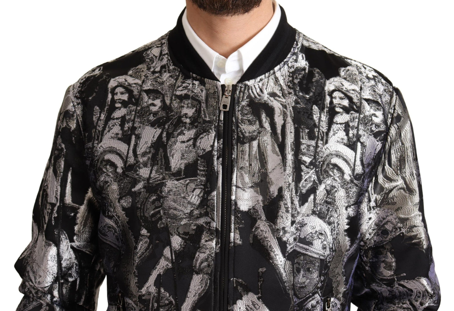 Dolce & Gabbana Black Silver Puppi Motive Bomber Jacket Dolce & Gabbana