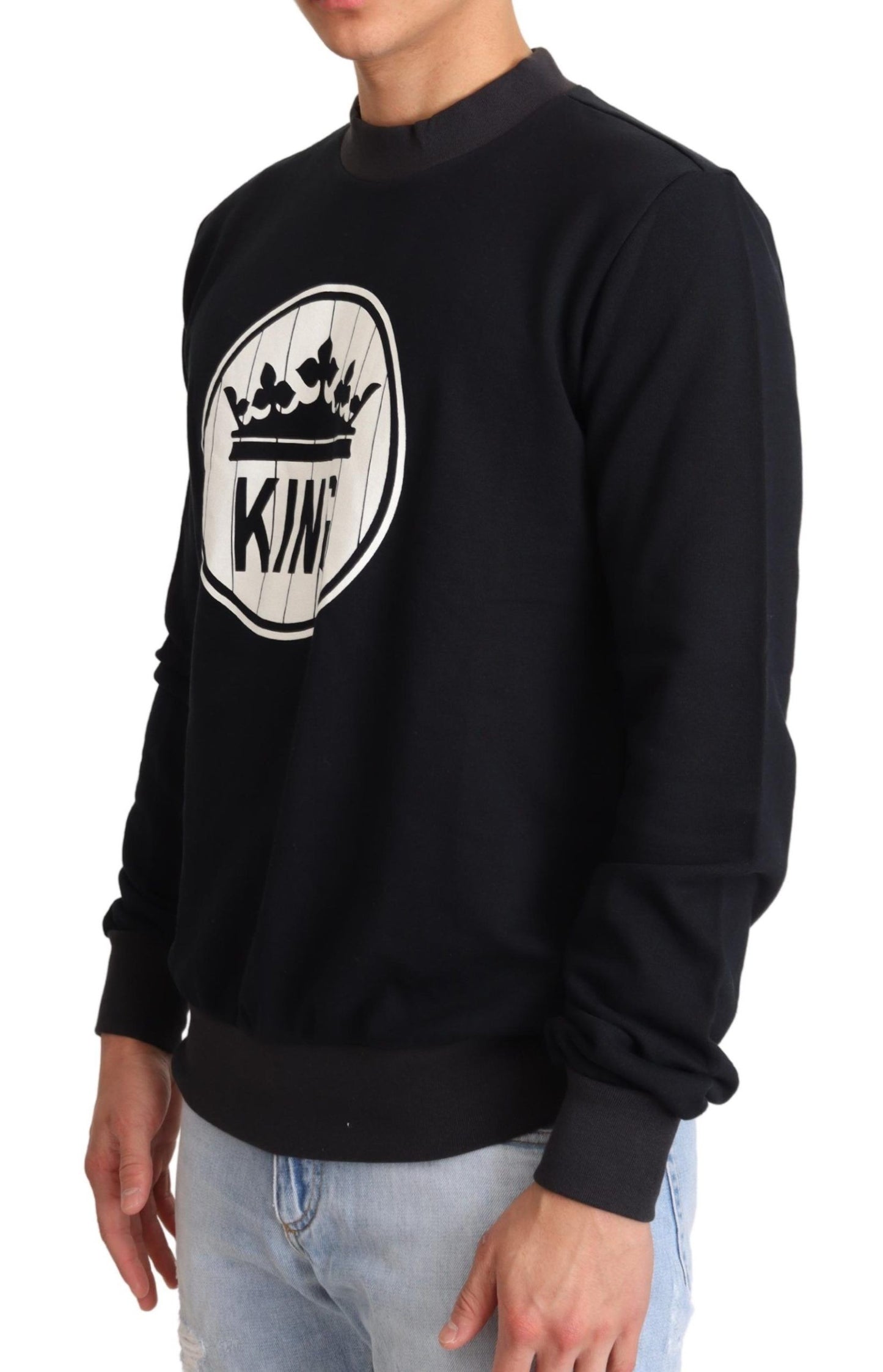 Dolce & Gabbana Blue Crown King Cotton Pullover Sweater Dolce & Gabbana