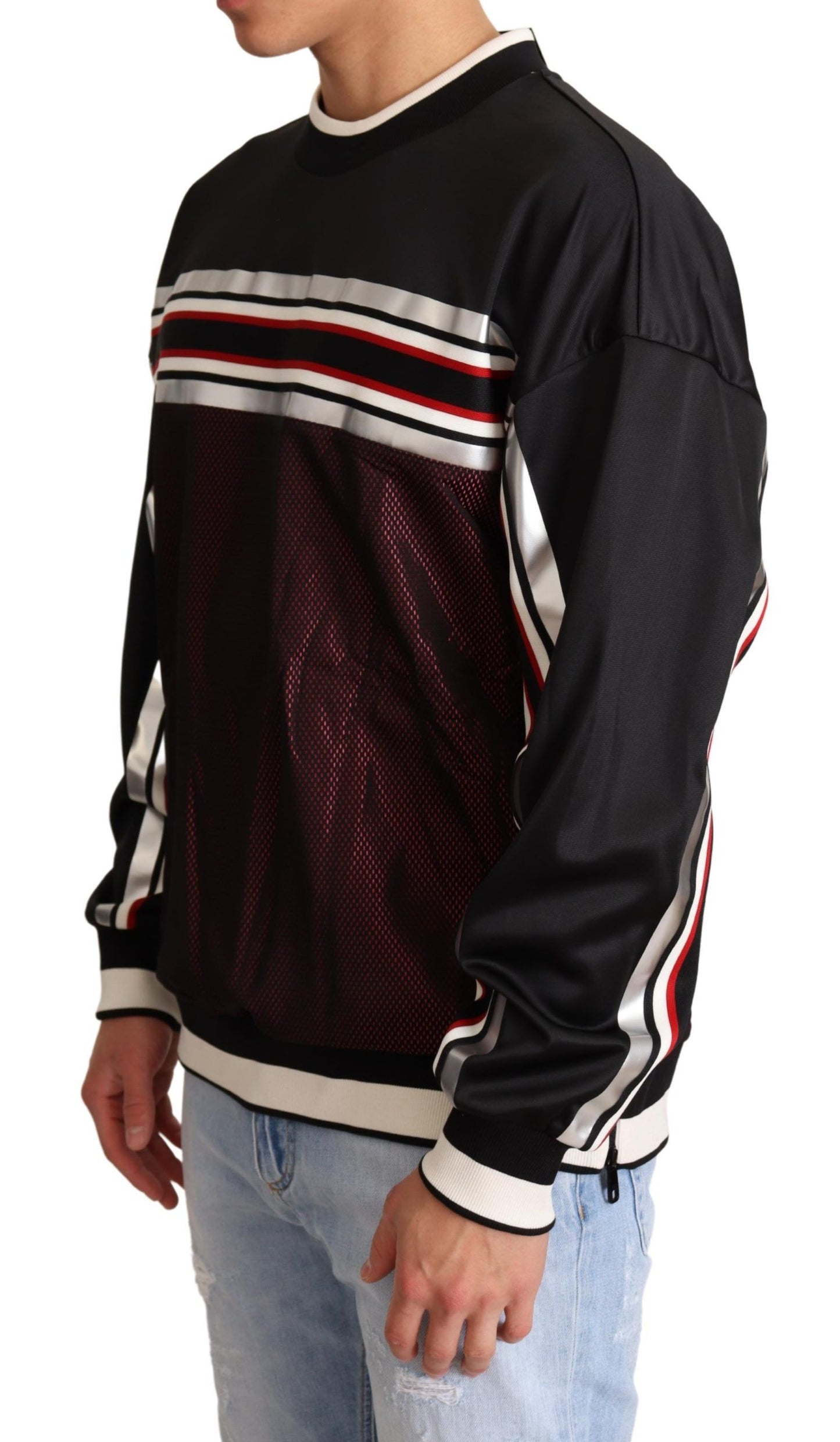 Dolce & Gabbana Black Red Mesh Sport Pullover Crewneck Sweater Dolce & Gabbana