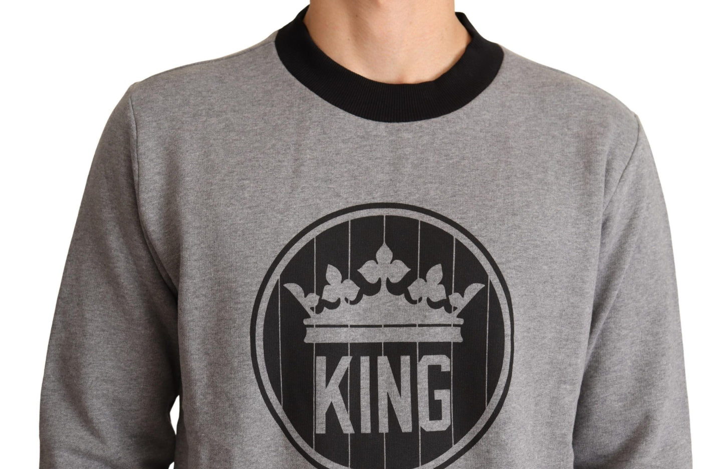 Dolce & Gabbana Gray Crown King Cotton Pullover Sweater Dolce & Gabbana