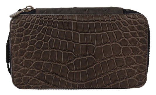 Dolce & Gabbana Gray Skin Leather Vanity Case Toiletry Shaving Bag Dolce & Gabbana