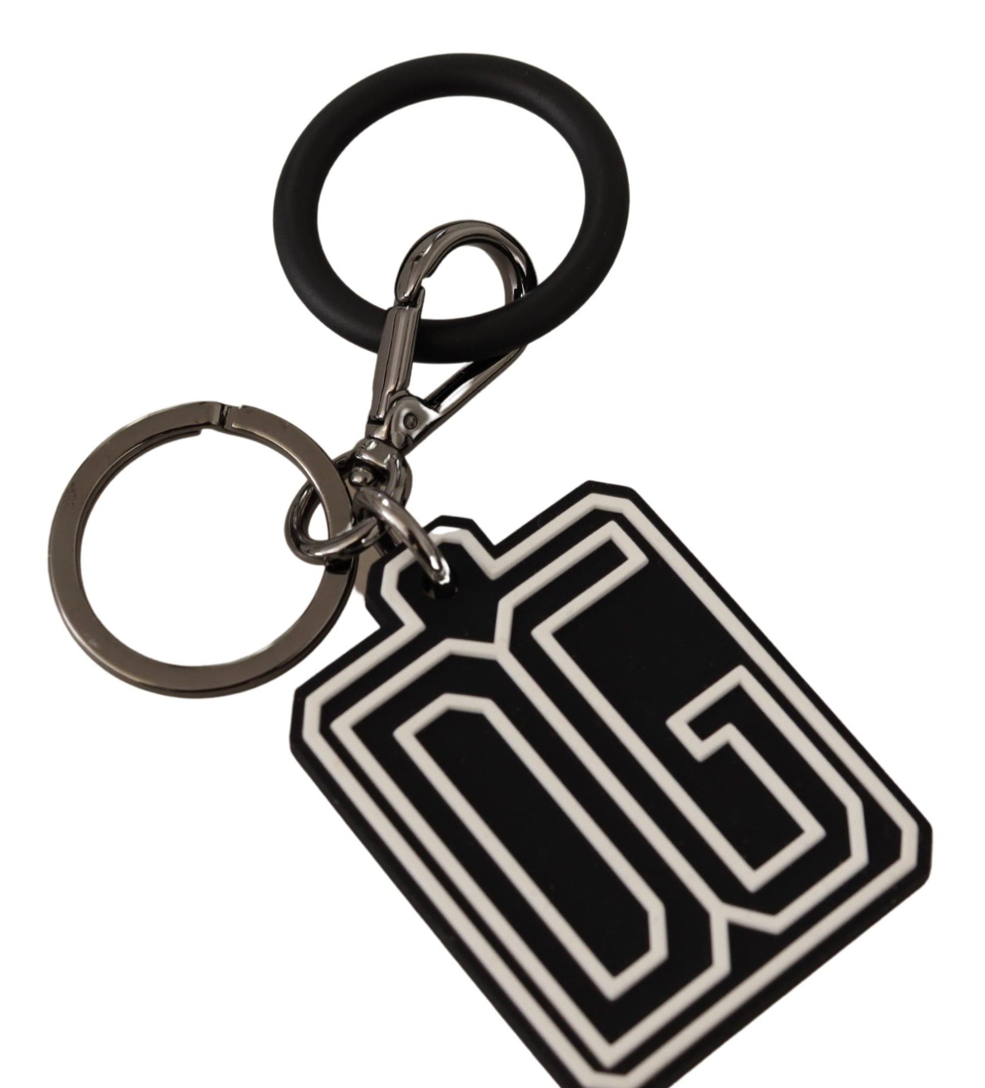 Dolce & Gabbana Black White DG Rubber Logo Silver Ring Keychain Dolce & Gabbana