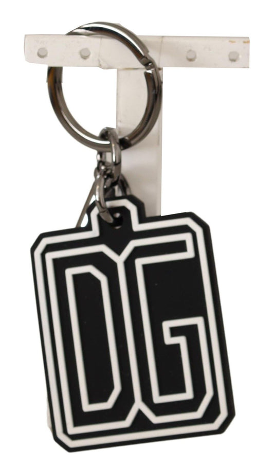 Dolce & Gabbana Black White DG Rubber Logo Silver Ring Keychain Dolce & Gabbana