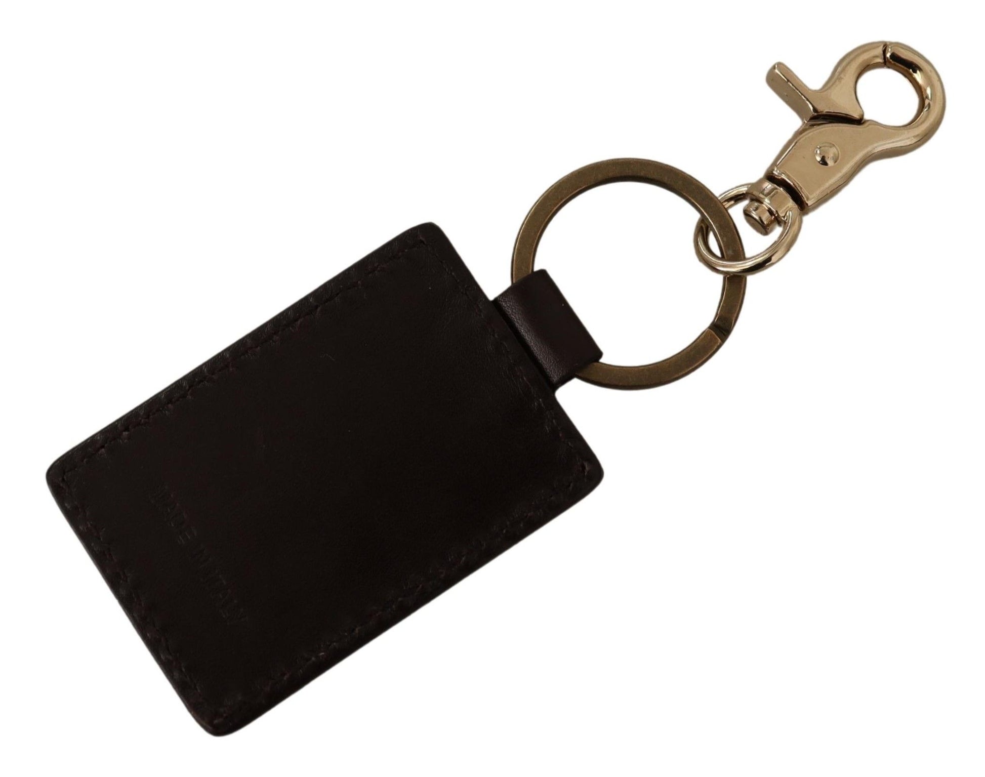 Dolce & Gabbana Brown Leather Logo Metal Ring Hook Keychain Dolce & Gabbana