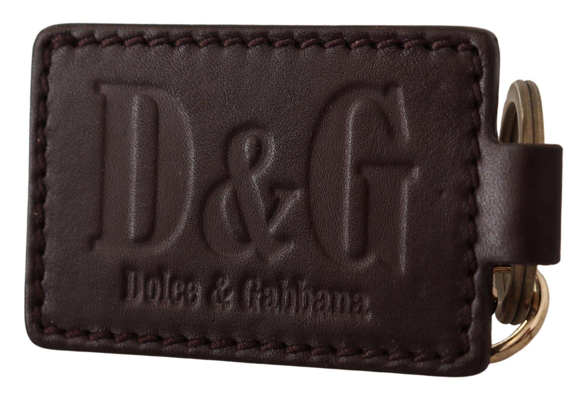 Dolce & Gabbana Brown Leather Logo Metal Ring Hook Keychain Dolce & Gabbana