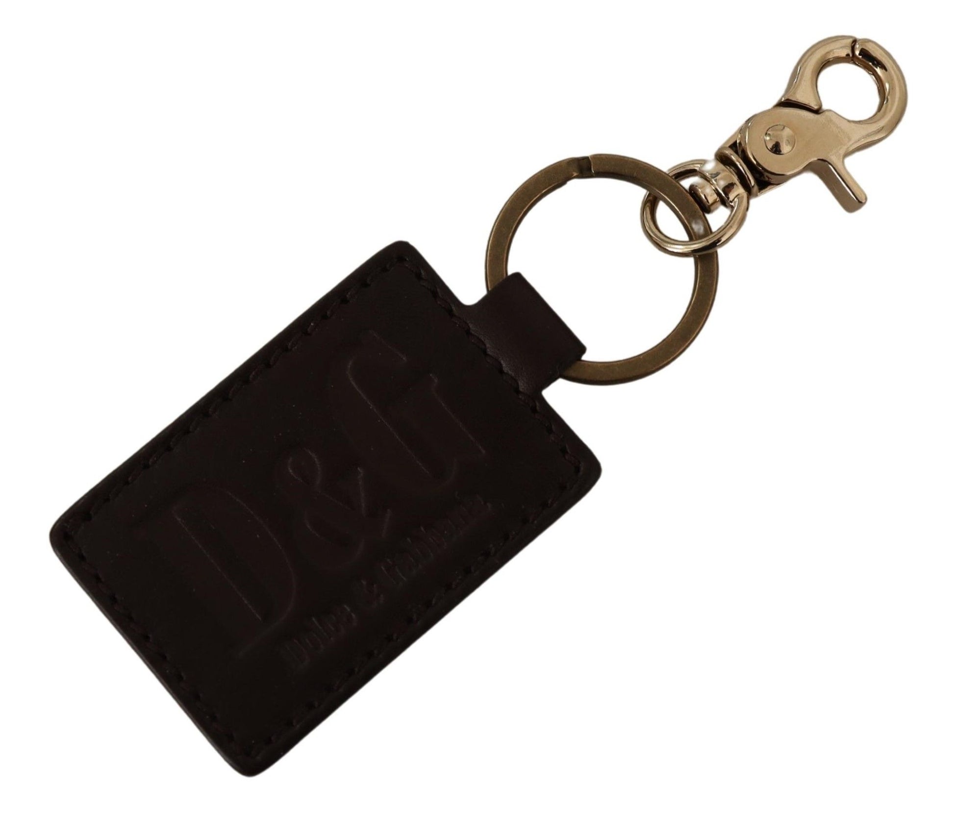 Dolce & Gabbana Brown Leather Logo Metal Ring Hook Keychain Dolce & Gabbana