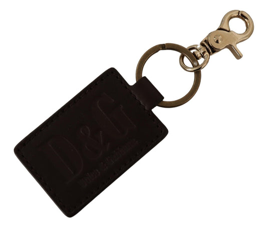 Dolce & Gabbana Brown Leather Logo Metal Ring Hook Keychain Dolce & Gabbana