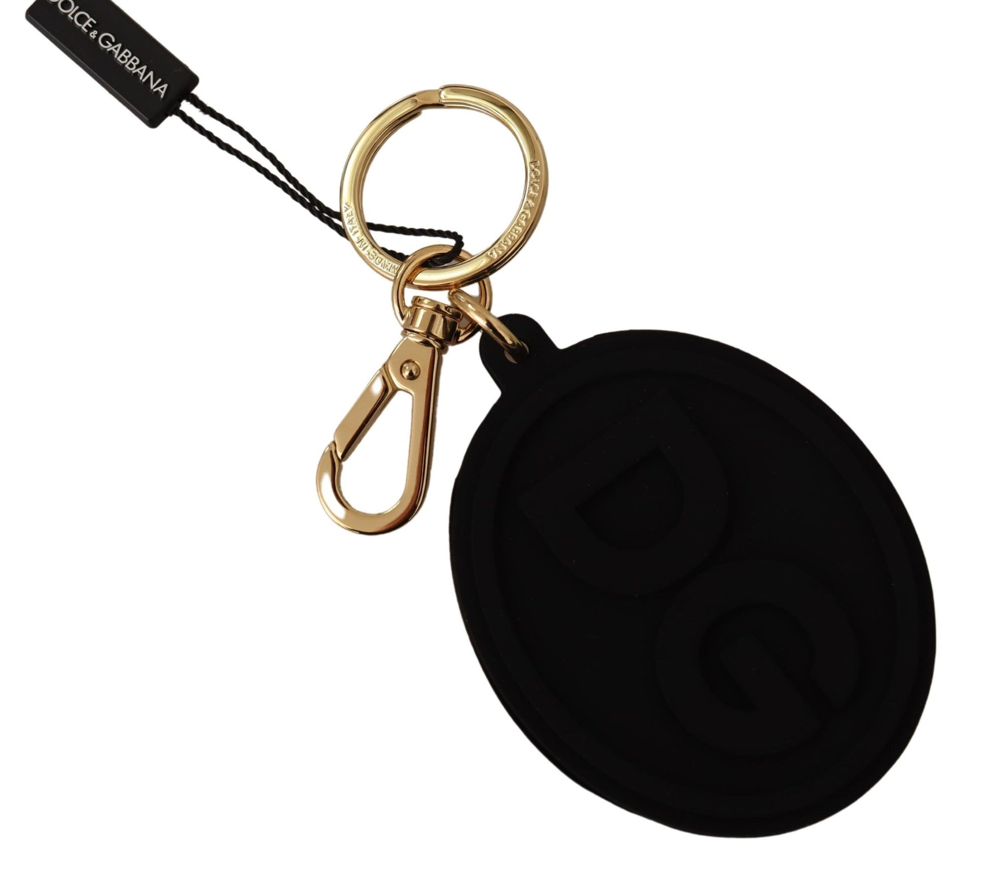 Dolce & Gabbana Black Rubber DG Logo Gold Brass Metal Keyring Keychain Dolce & Gabbana