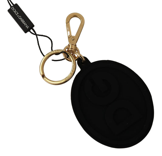 Dolce & Gabbana Black Rubber DG Logo Gold Brass Metal Keyring Keychain Dolce & Gabbana