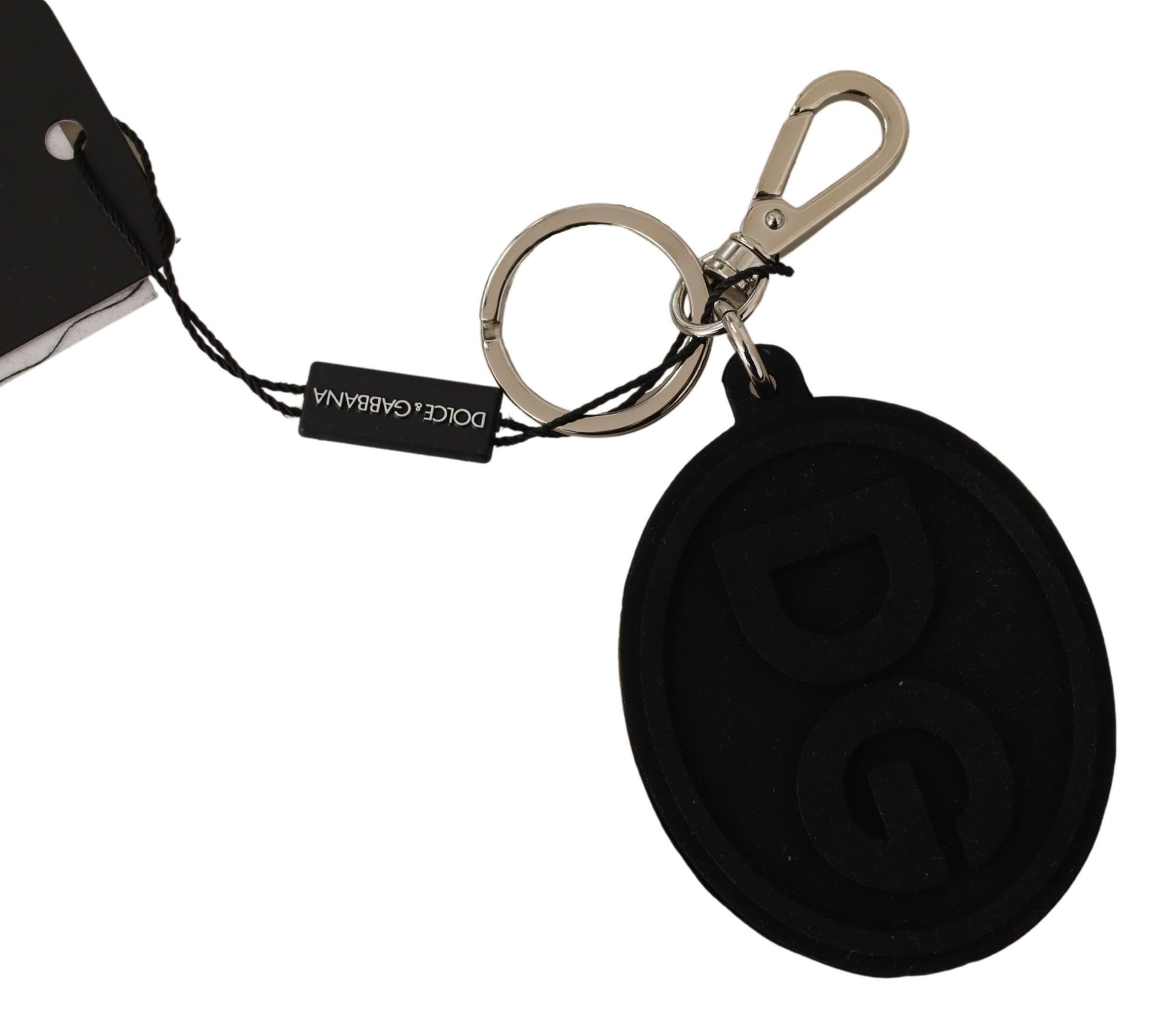 Dolce & Gabbana Black Rubber DG Logo Silver Brass Metal Keychain Dolce & Gabbana
