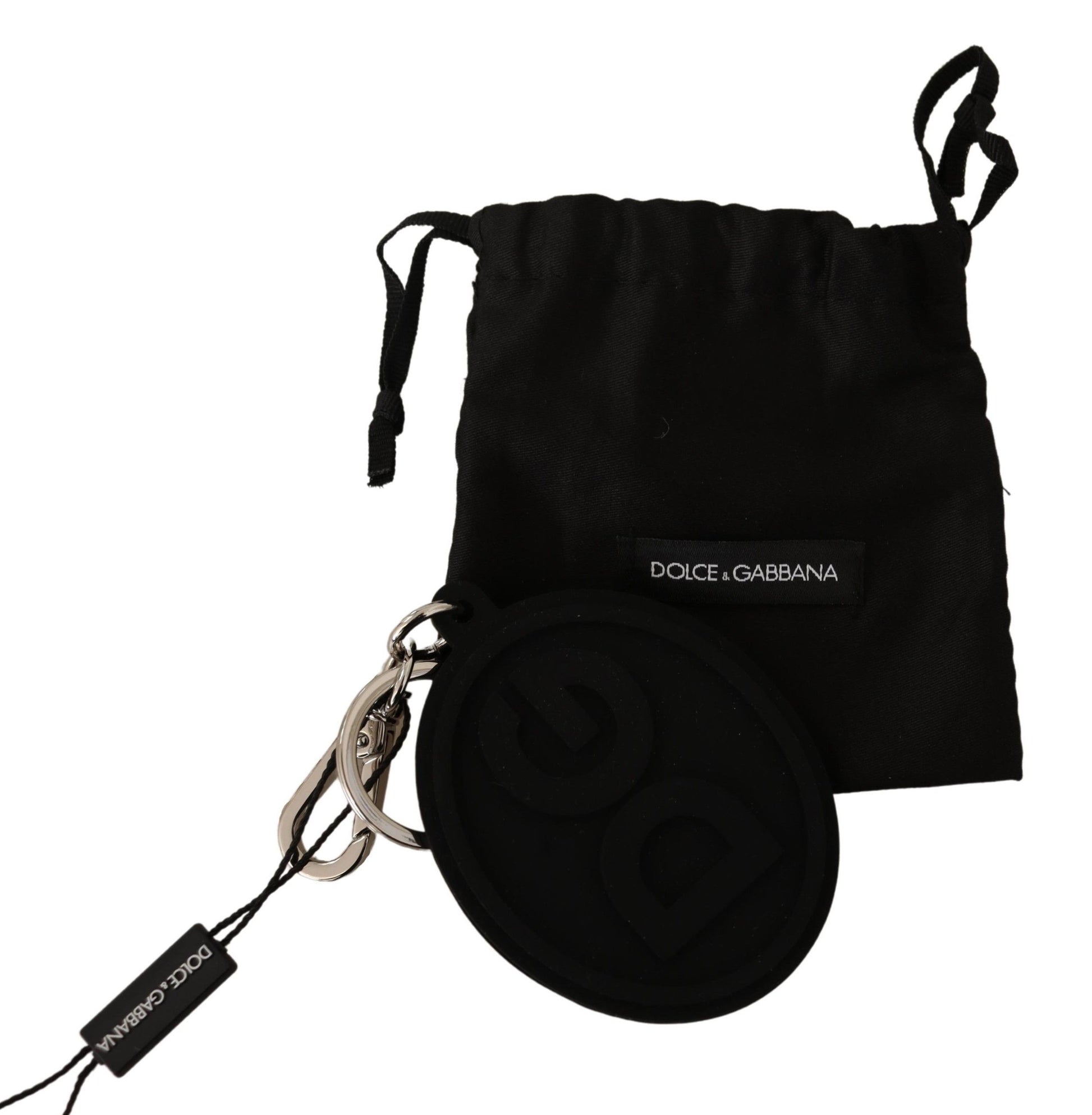 Dolce & Gabbana Black Rubber DG Logo Silver Brass Metal Keychain Dolce & Gabbana