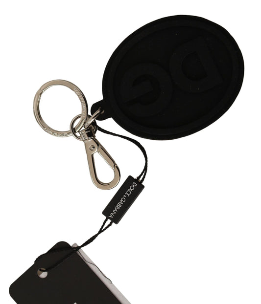 Dolce & Gabbana Black Rubber DG Logo Silver Brass Metal Keychain Dolce & Gabbana