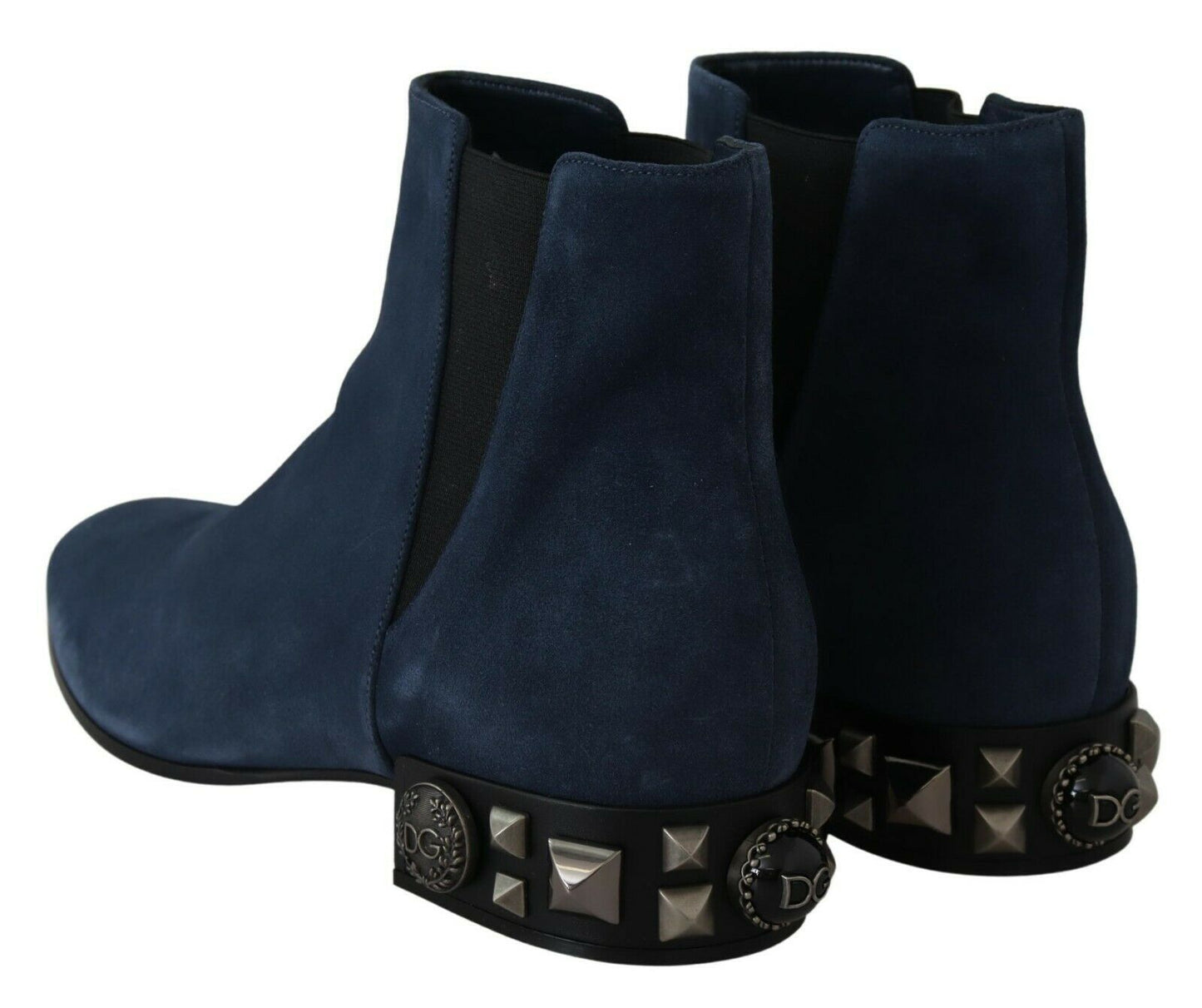 Dolce & Gabbana Blue Suede Embellished Studded Boots Shoes Dolce & Gabbana