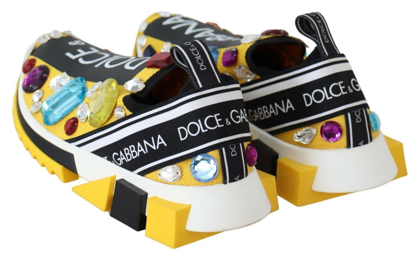 Dolce & Gabbana Yellow Multicolor Crystals Sneakers Shoes Dolce & Gabbana