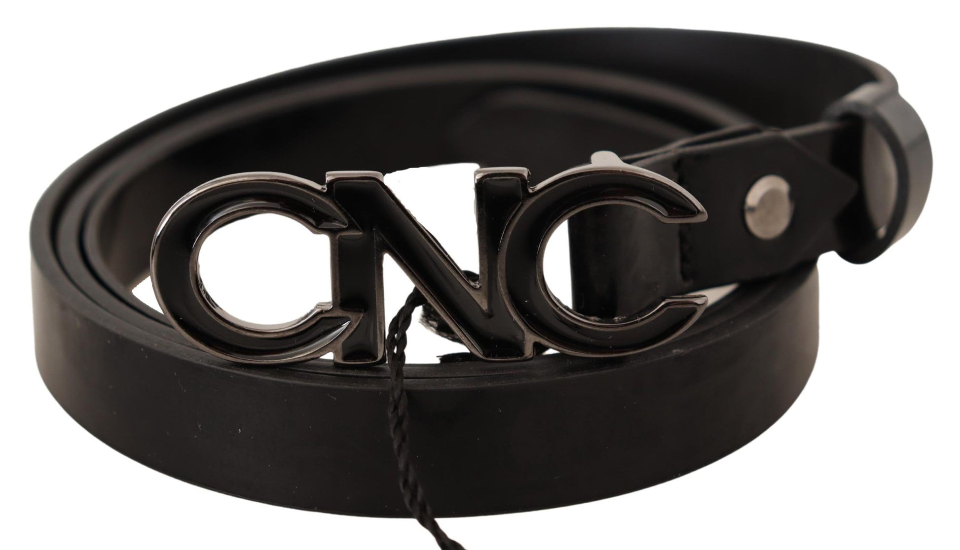 Costume National Black Leather Letter Logo Buckle Belt Costume National