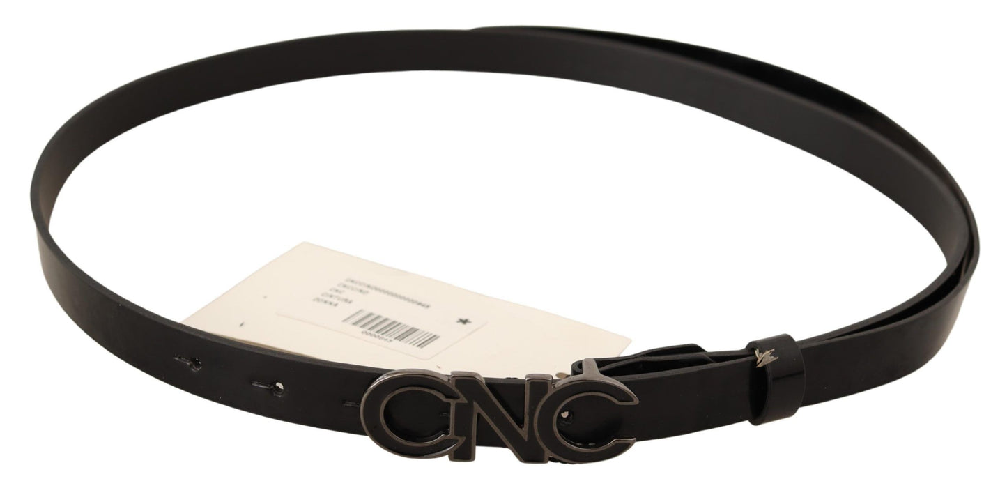 Costume National Black Leather Letter Logo Buckle Belt Costume National