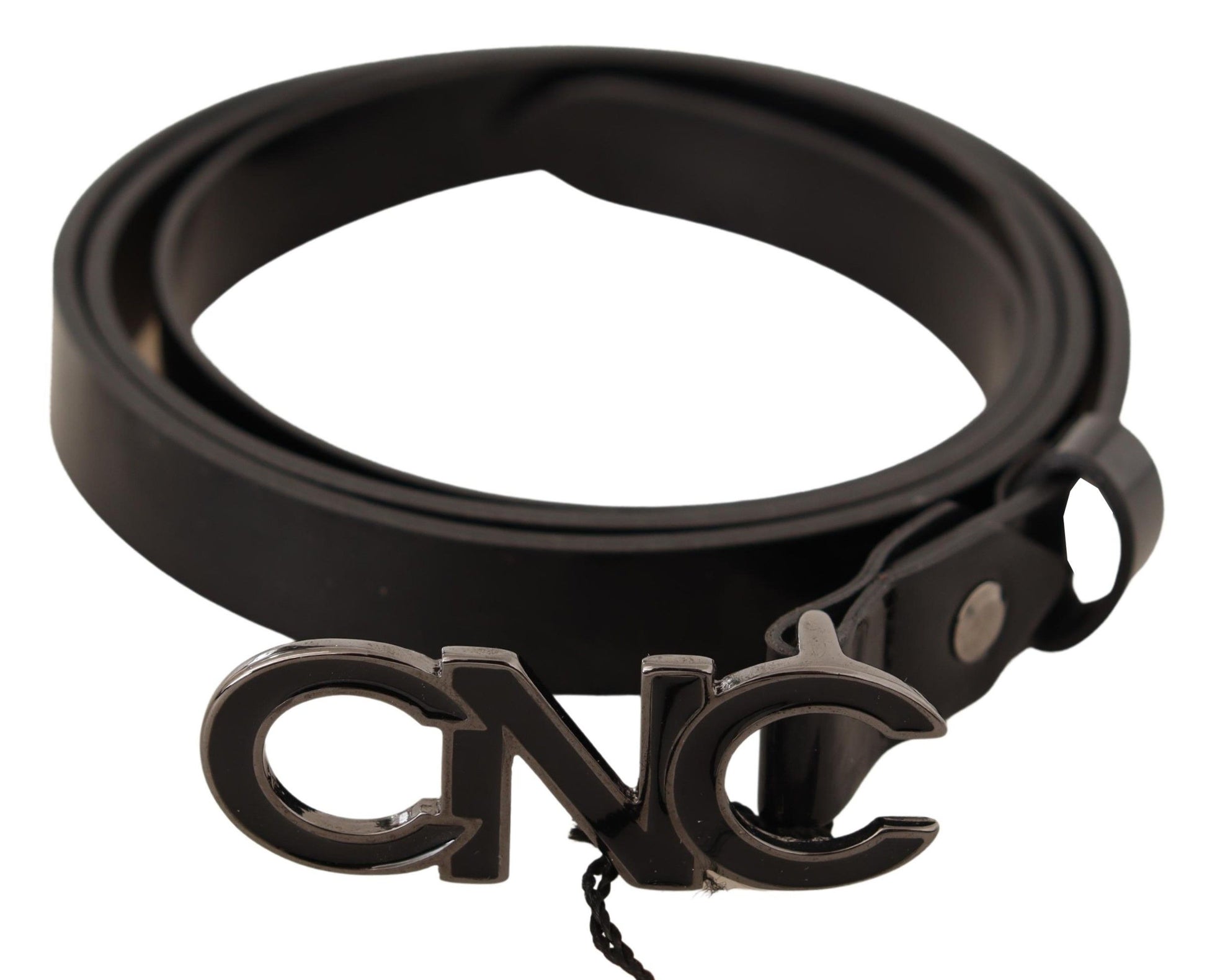 Costume National Black Leather Letter Logo Buckle Belt Costume National