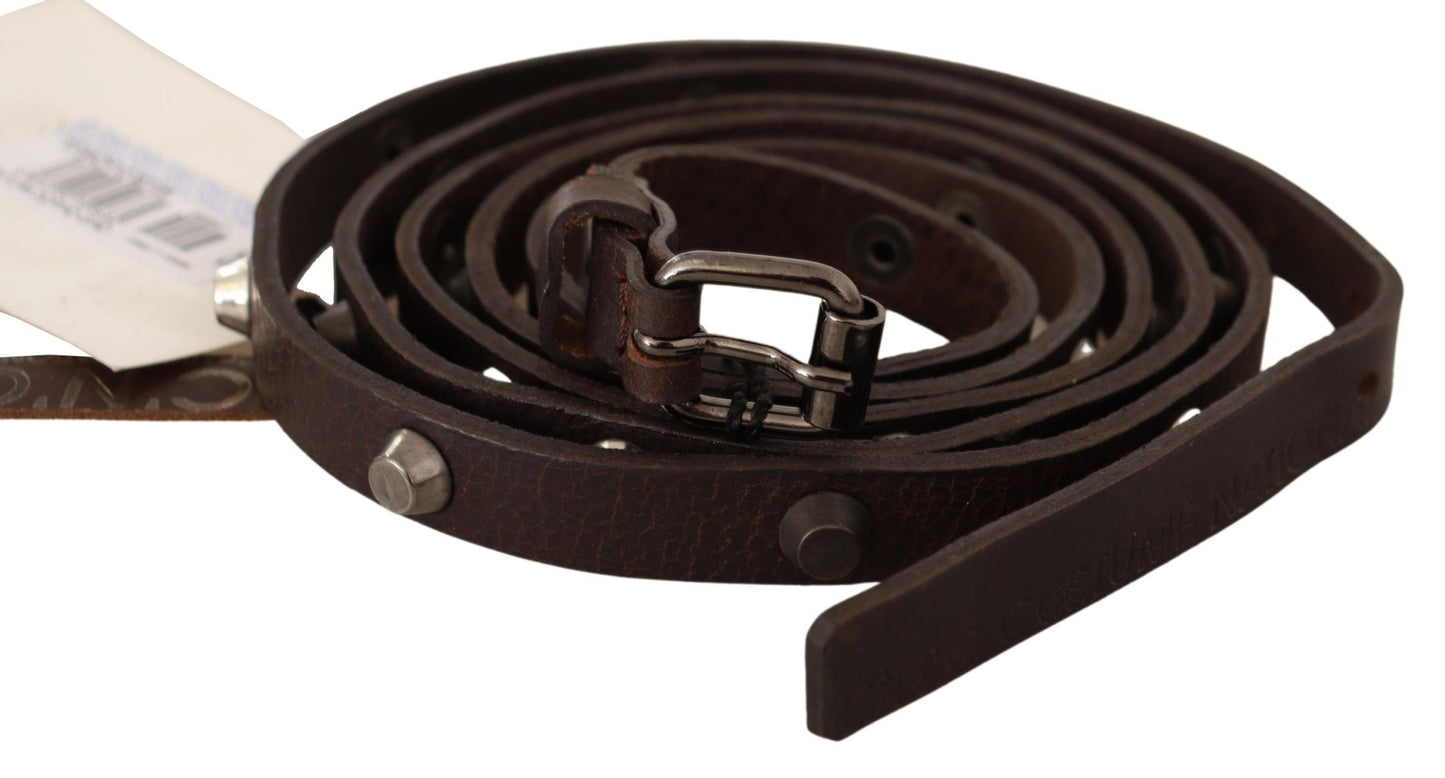 Costume National Brown Leather Silver Tone Buckle Belt Costume National