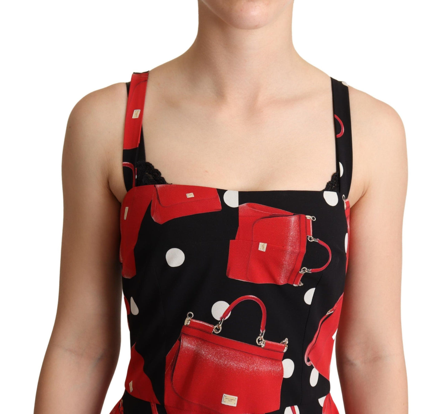 Dolce & Gabbana Black Red Bag Print A-line Mid Length Dress Dolce & Gabbana