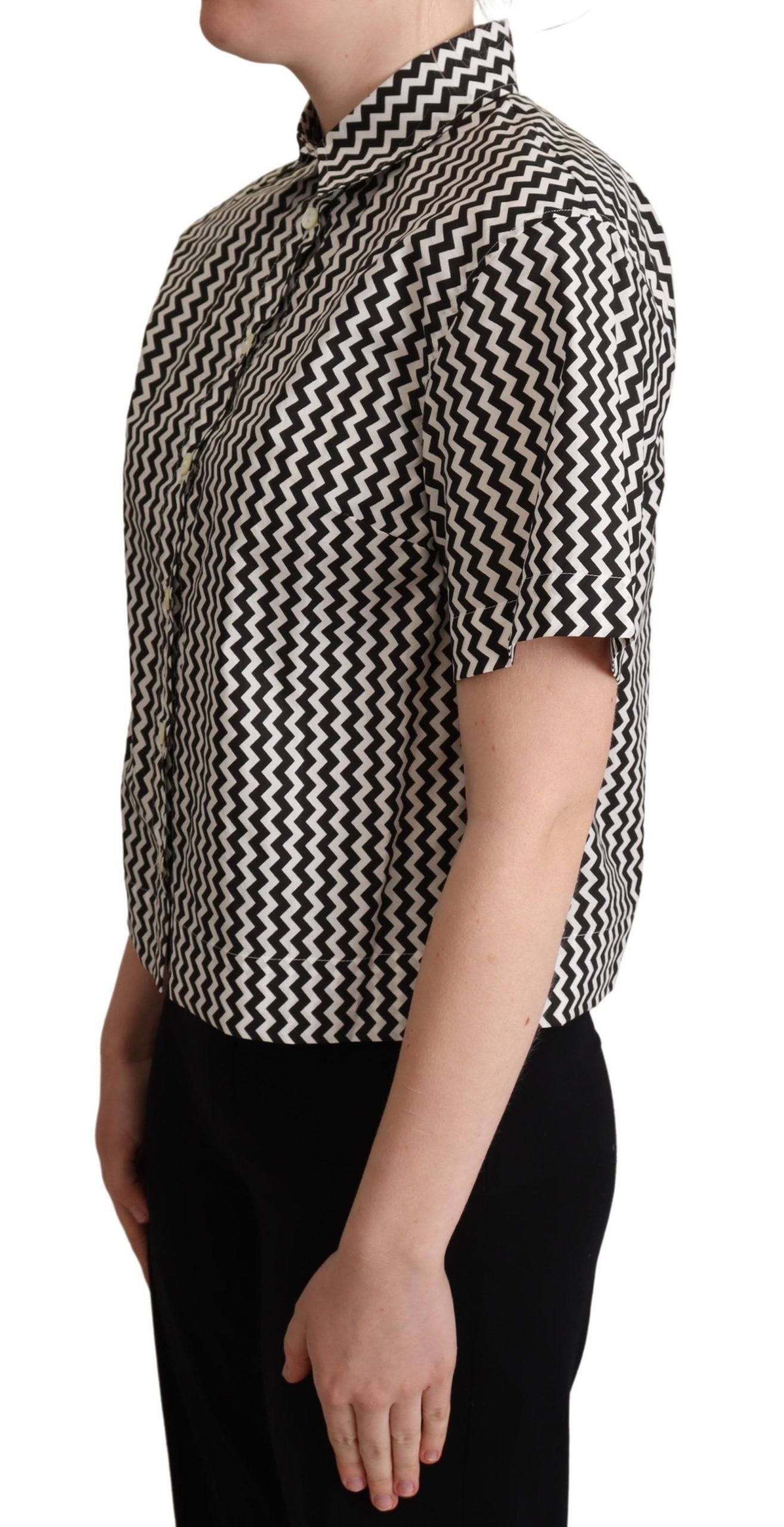 Dolce & Gabbana Black White Zigzag Collar Cotton Top Shirt Dolce & Gabbana