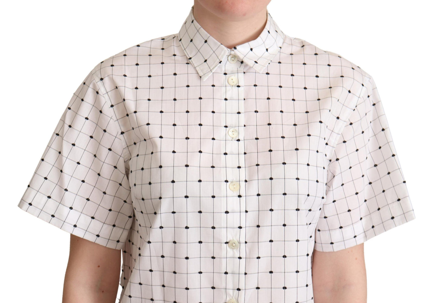 Dolce & Gabbana White Polka Dot Cotton Collared Shirt Top Dolce & Gabbana