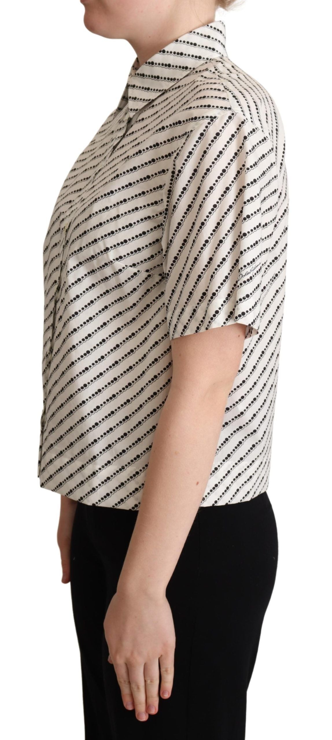 Dolce & Gabbana White Dotted Collared Blouse Shirt Dolce & Gabbana