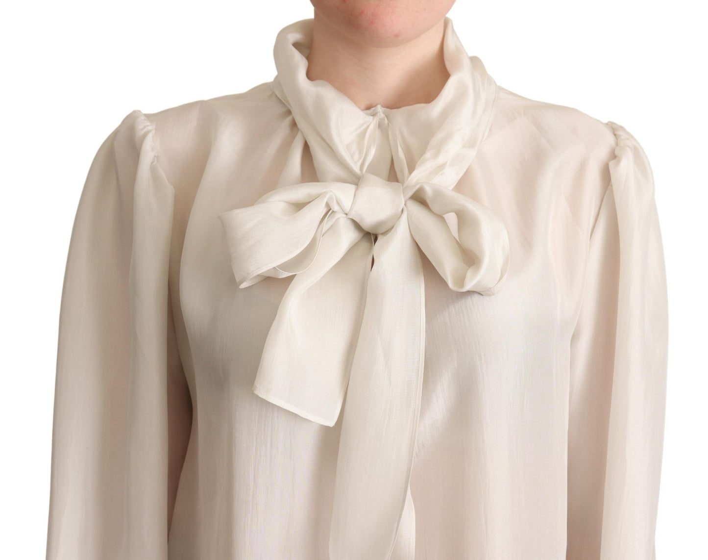 Dolce & Gabbana Light Gray Ascot Collar Shirt Silk Blouse Top Dolce & Gabbana