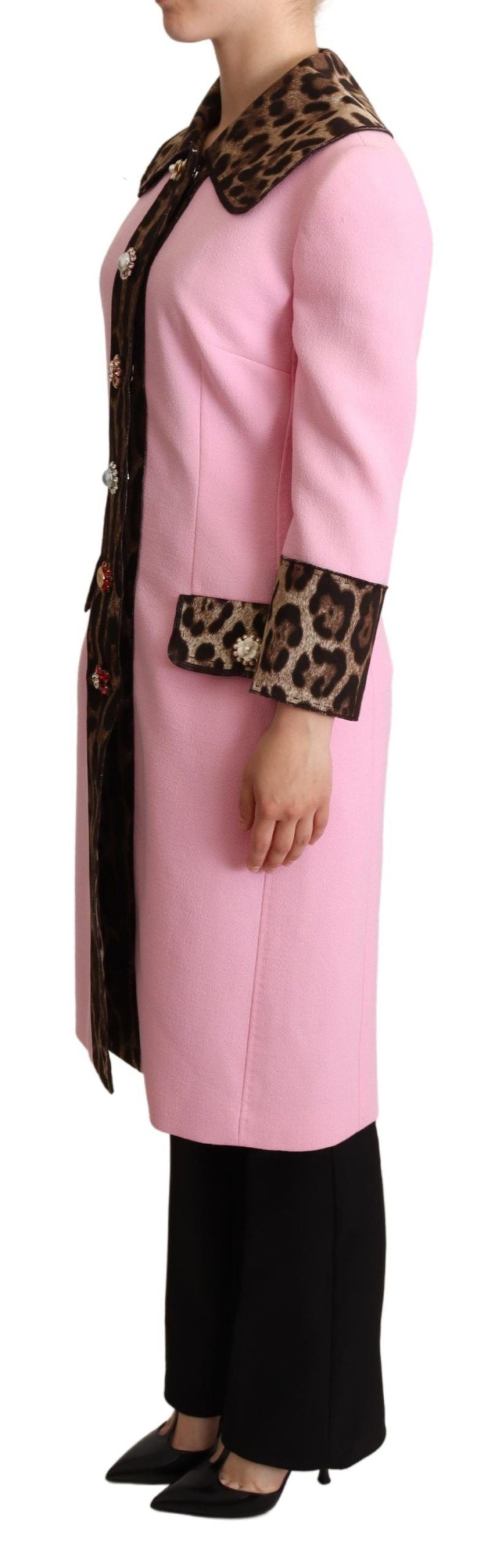 Dolce & Gabbana Pink Leopard Wool Trenchcoat Jacket Dolce & Gabbana