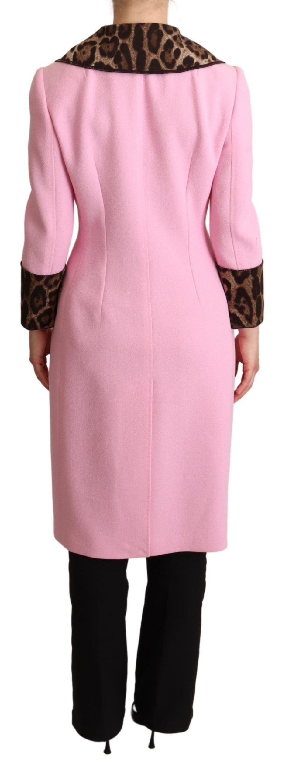 Dolce & Gabbana Pink Leopard Wool Trenchcoat Jacket Dolce & Gabbana