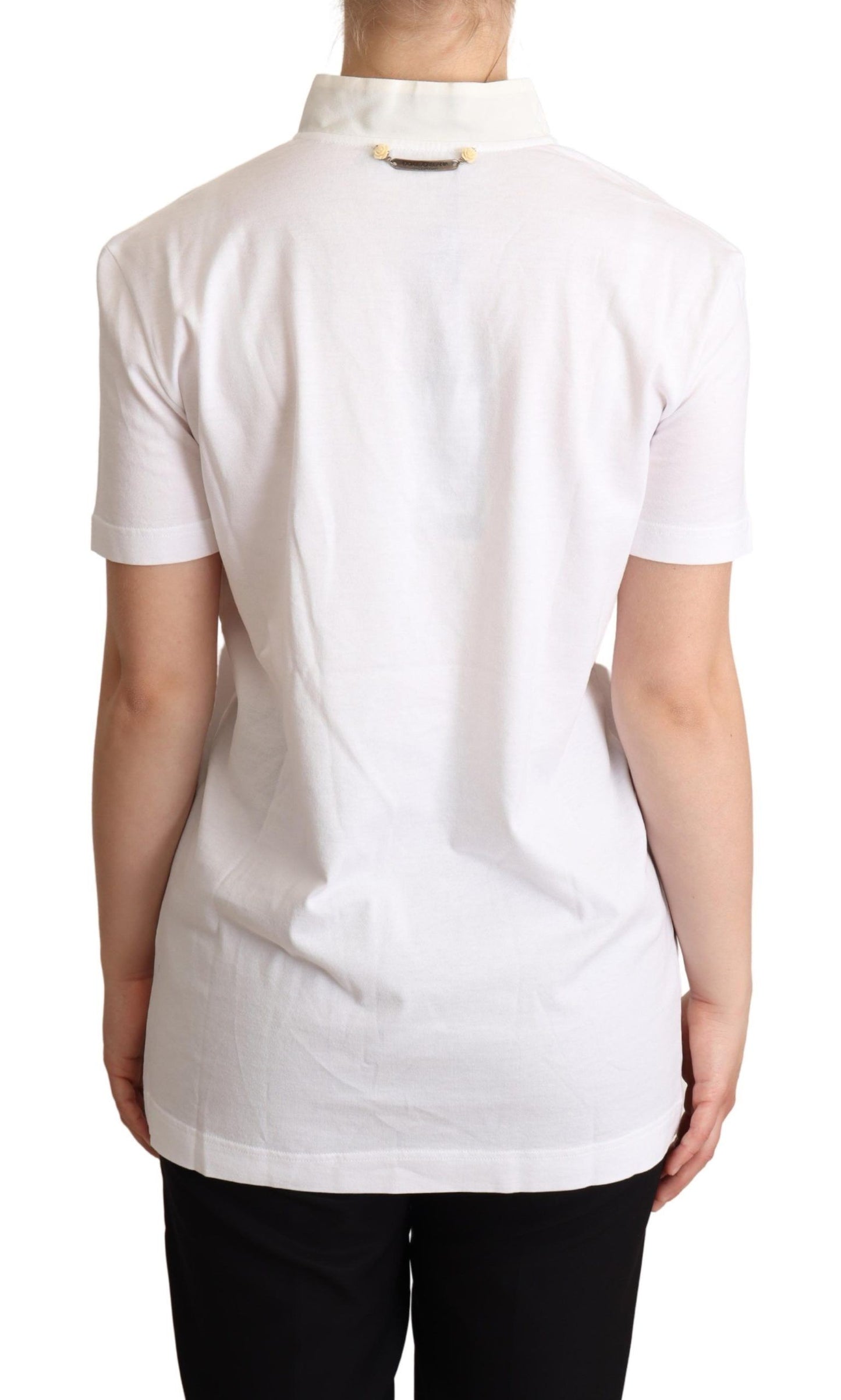 Dolce & Gabbana White Cotton Silk Blend Ascot Collar T-shirt Dolce & Gabbana