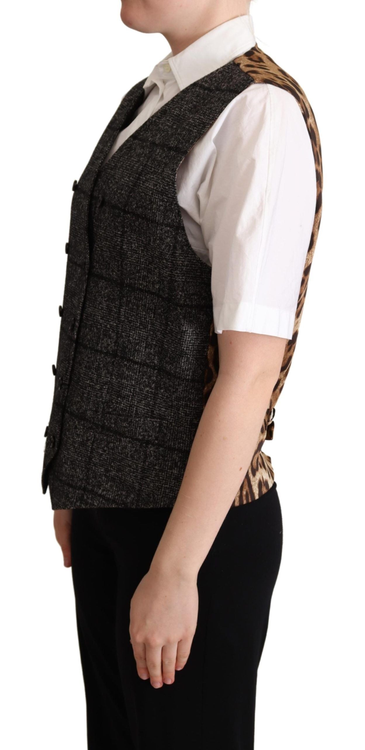 Dolce & Gabbana Gray Wool Leopard Print Waistcoat Vest Dolce & Gabbana