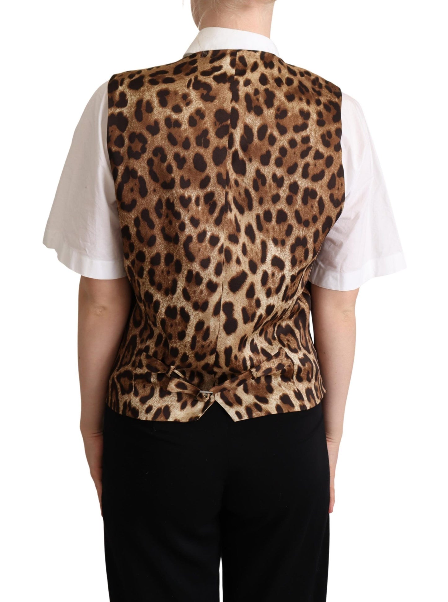 Dolce & Gabbana Gray Wool Leopard Print Waistcoat Vest Dolce & Gabbana
