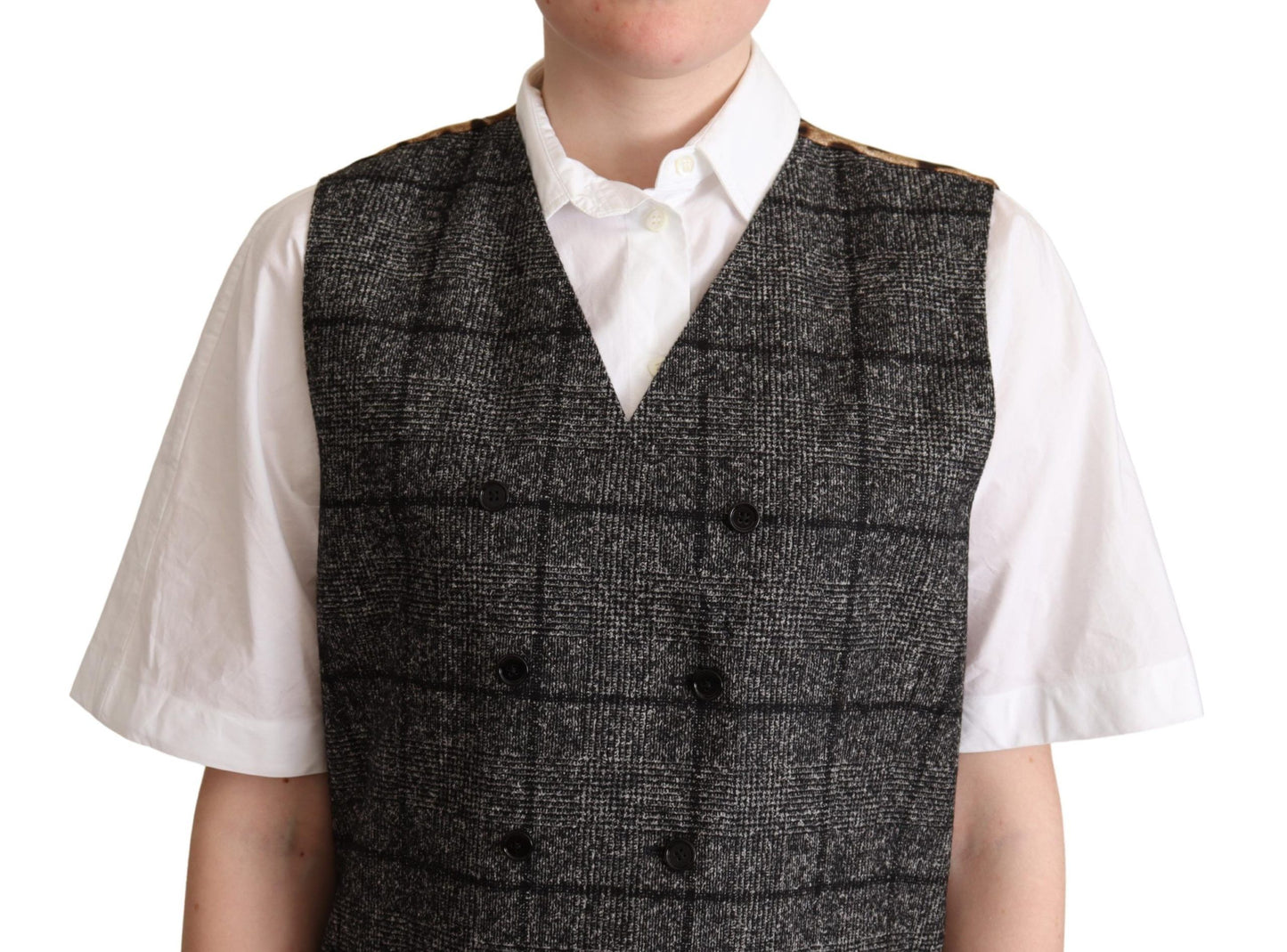 Dolce & Gabbana Gray Wool Leopard Print Waistcoat Vest Dolce & Gabbana