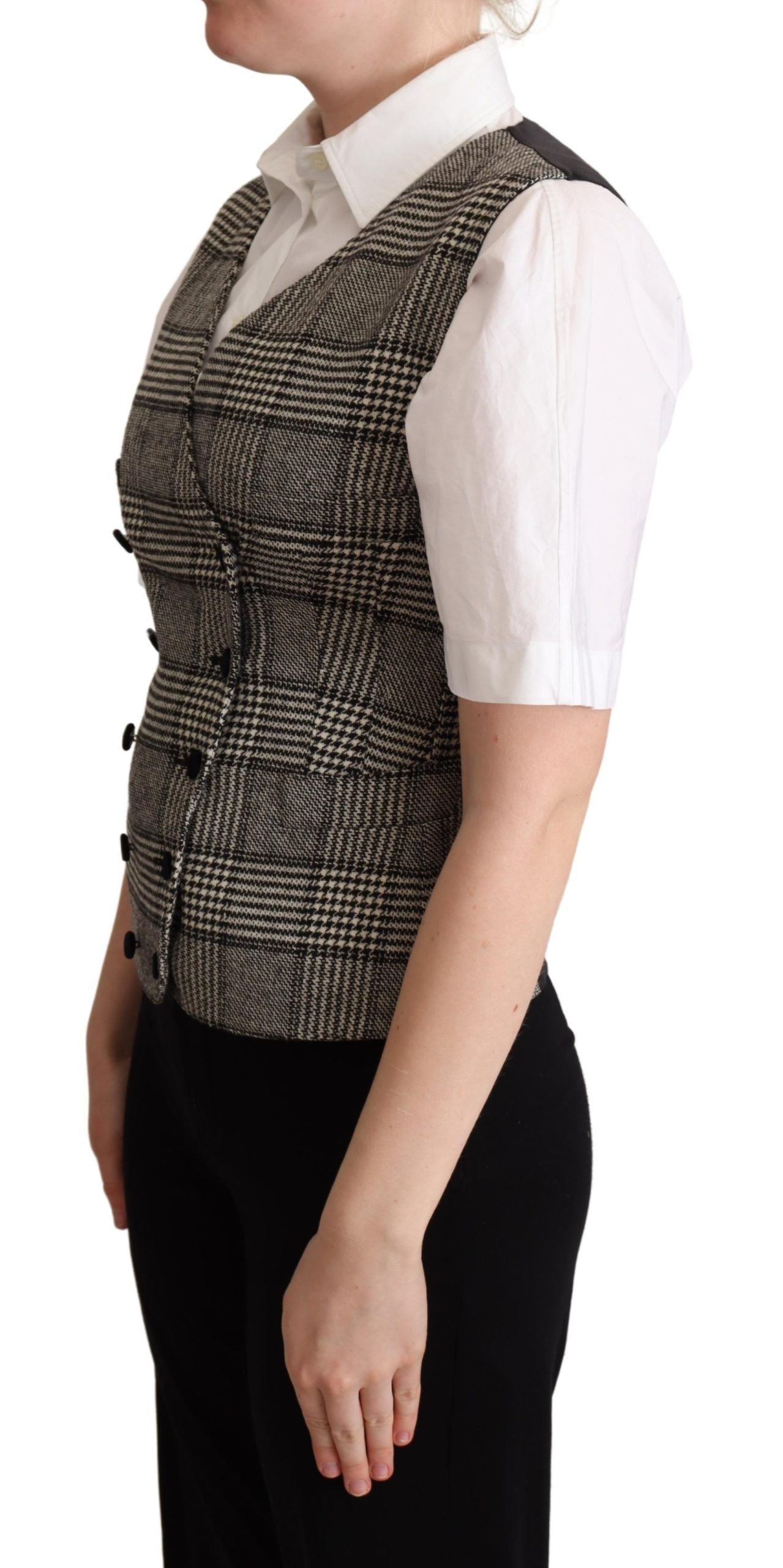 Dolce & Gabbana Gray Checkered Sleeveless Waistcoat Vest Dolce & Gabbana