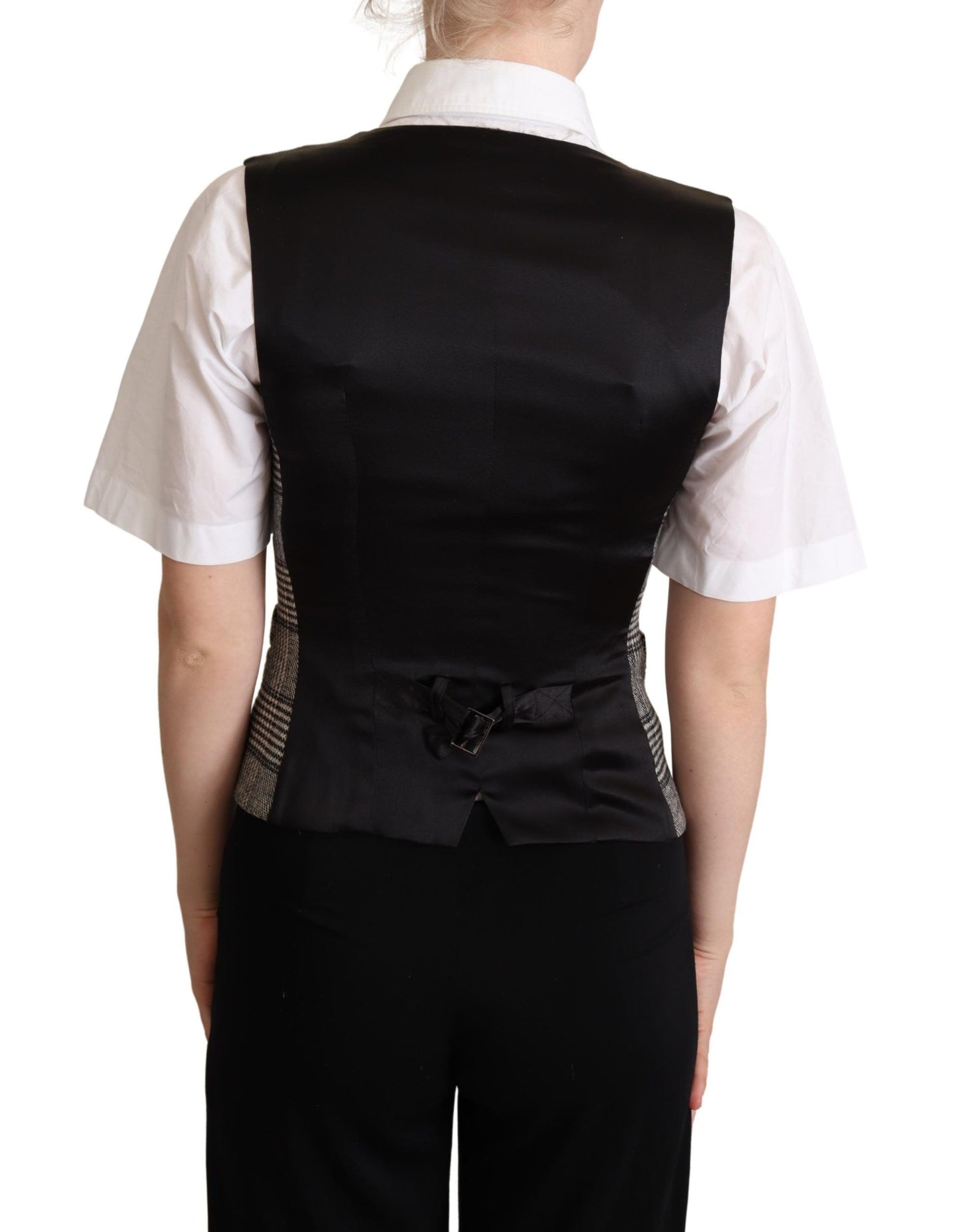 Dolce & Gabbana Gray Checkered Sleeveless Waistcoat Vest Dolce & Gabbana