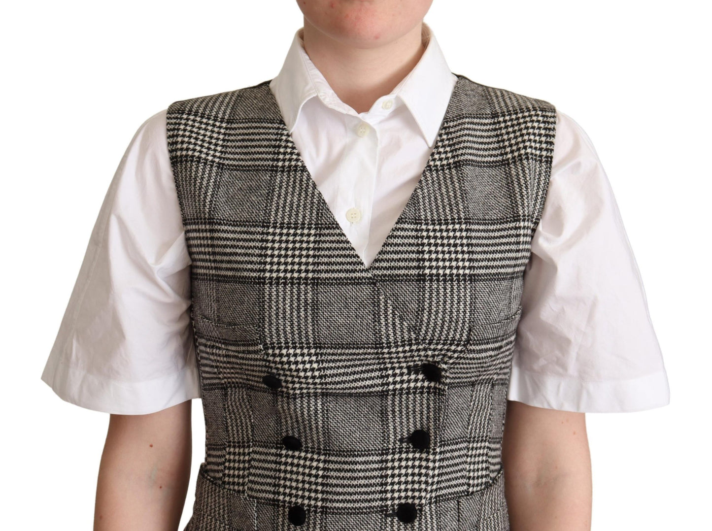 Dolce & Gabbana Gray Checkered Sleeveless Waistcoat Vest Dolce & Gabbana